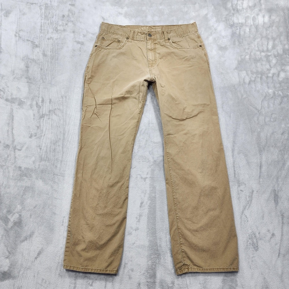 Old Navy Jeans Mens 33x32 Beige Light Wash Authentic Loose Relaxed Denim Casual‎
